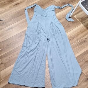 Light Blue Wide-Leg Jumpsuit with Tie Straps NWOT